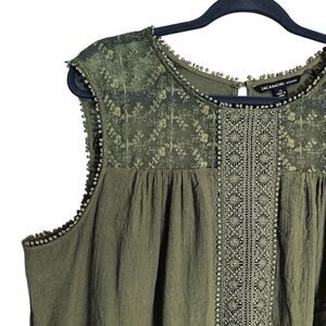 Zac & Rachel Woman 1X lined green dress lace accents sleeveless boho